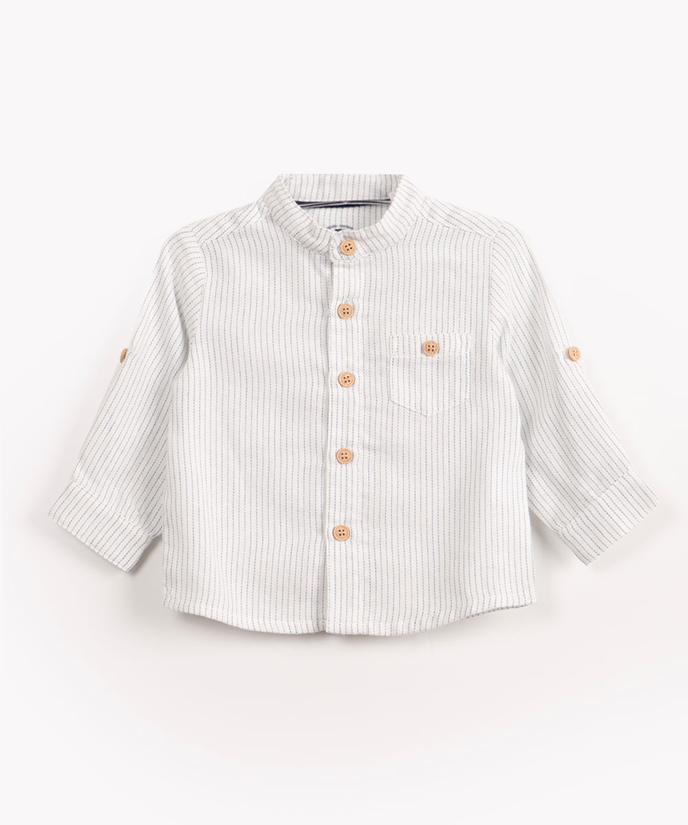 camisa infantil de algodão listrada manga longa off white