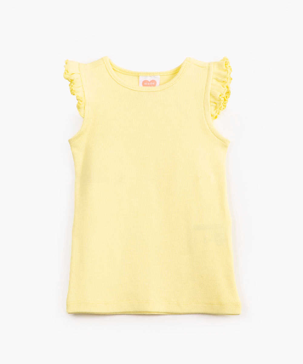 blusa infantil de algodão manga fru fru amarelo