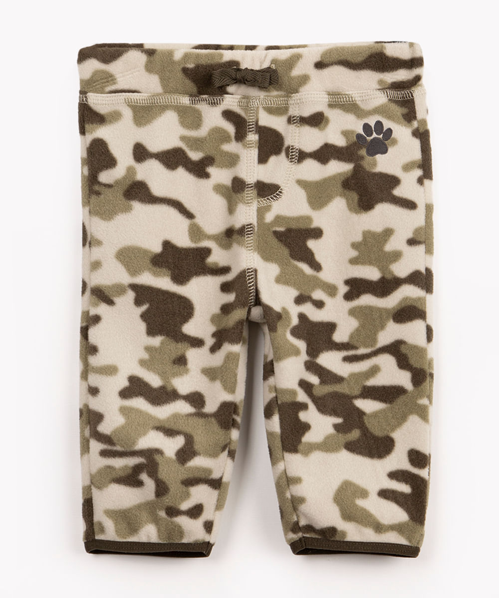 calça infantil texturizado camuflado verde