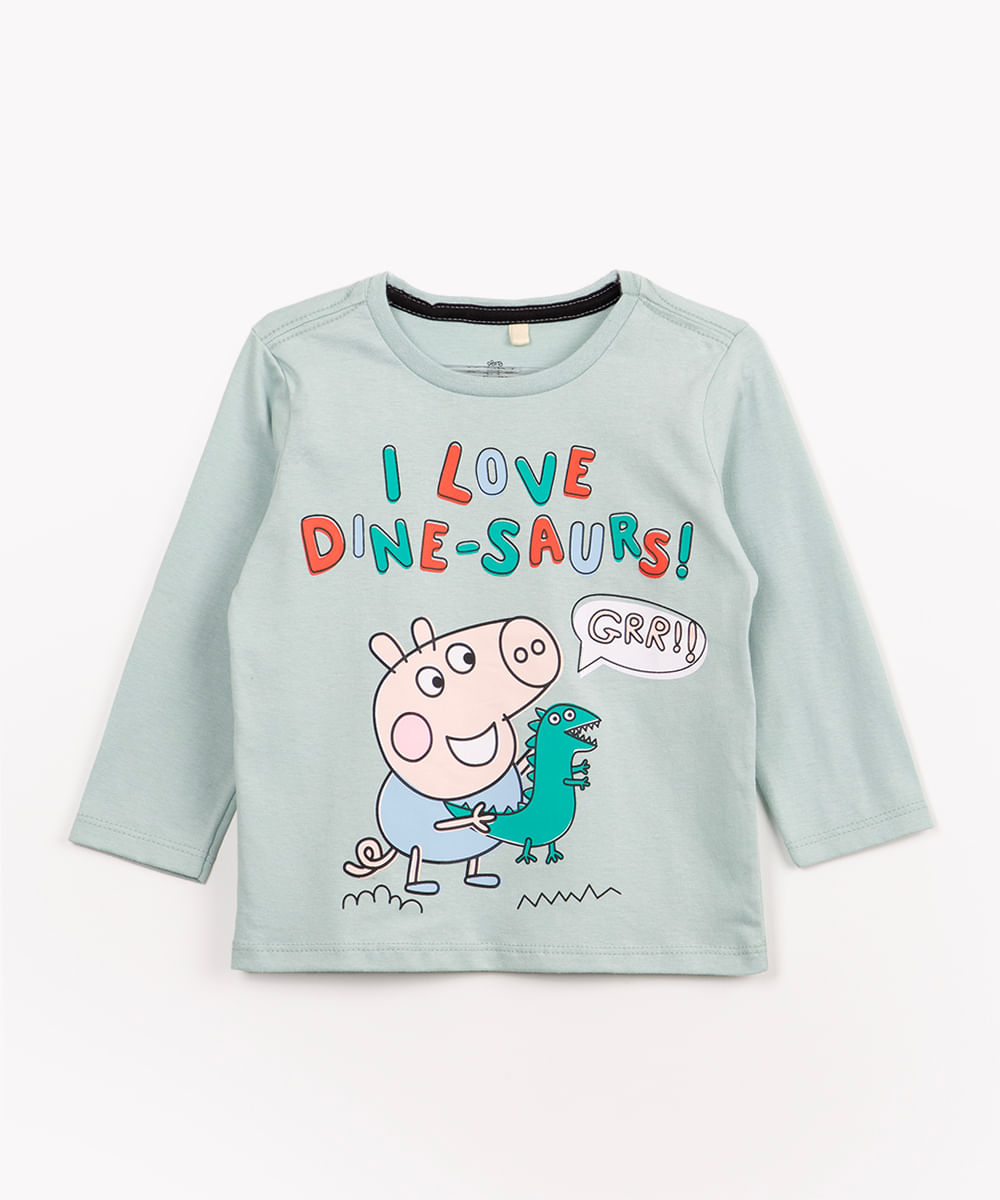 camiseta infantil de algodão peppa pig manga longa verde claro