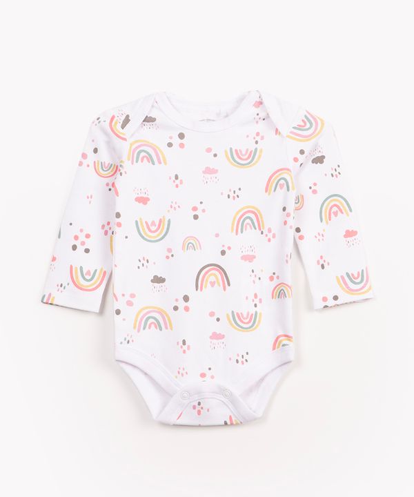 body infantil arco íris manga longa off white 9-12