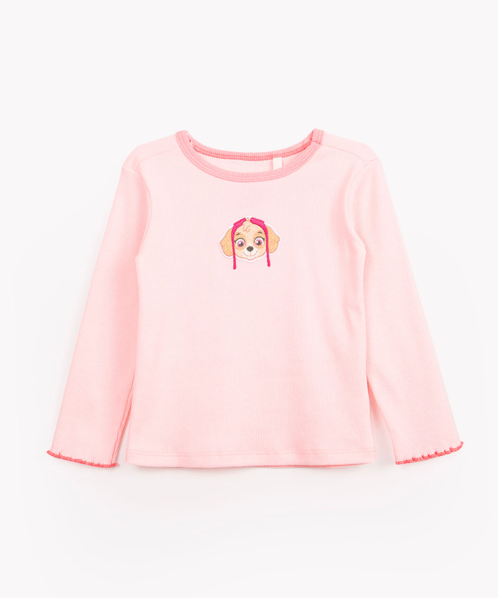 blusa infantil de algodão patrulha canina manga longa rosa