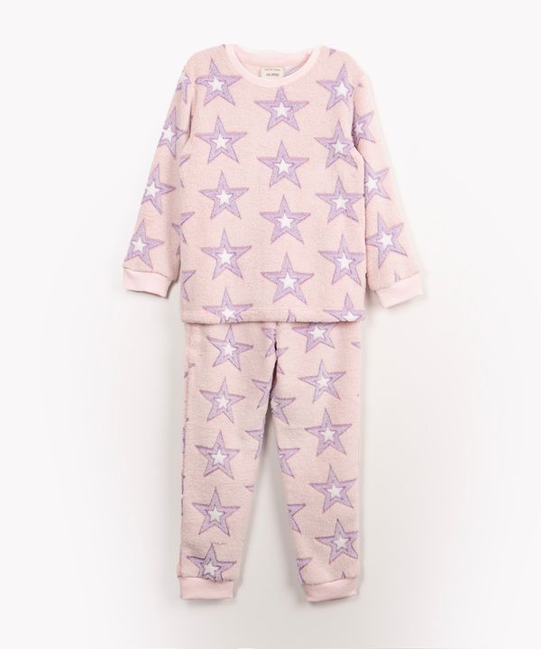 pijama infantil inverno estrelas fleece rosa 6