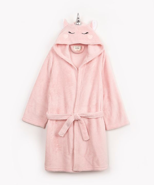 roupão infantil pelúcia unicórnio rosa claro G