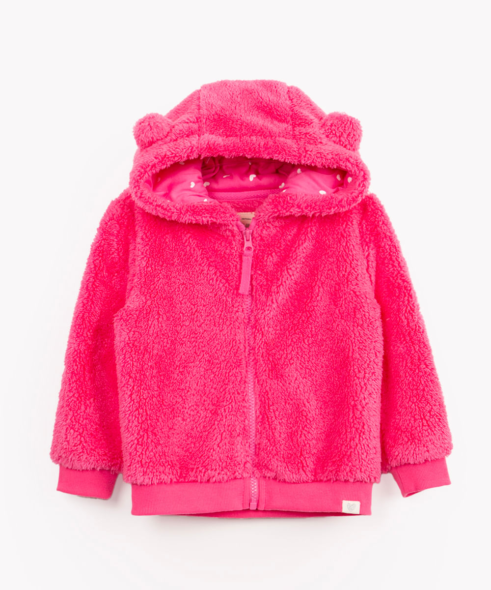 jaqueta infantil sherpa com capuz pink