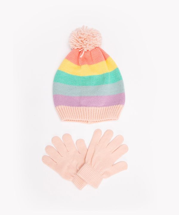 gorro infantil de tricot arco íris colorido Único