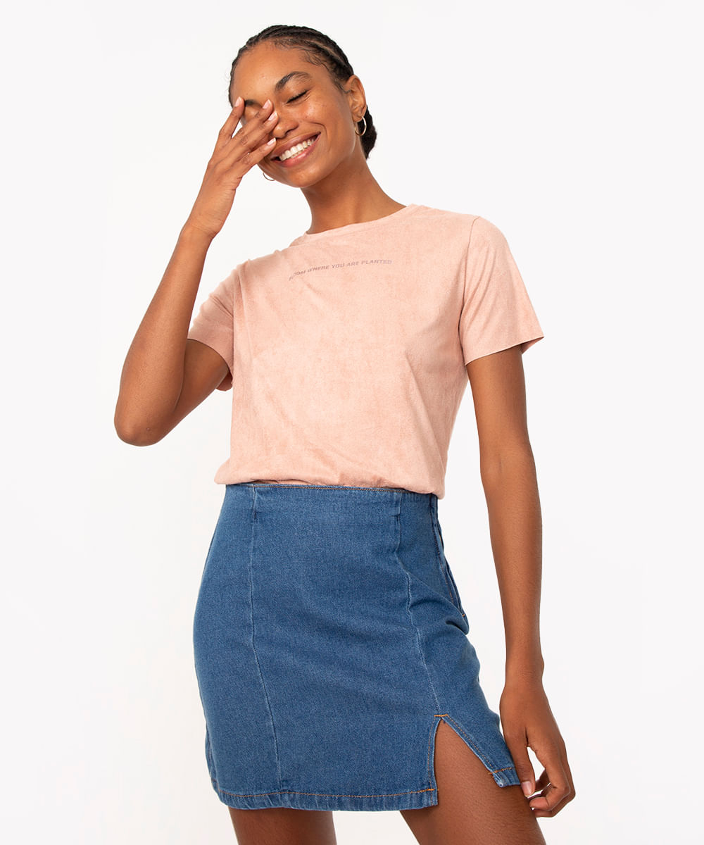 blusa de suede manga curta bloom rose