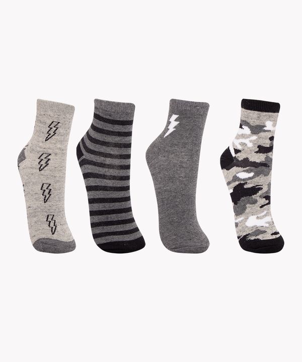 Kit de 4 Meias Cano Baixo Infantis Raios e Camuflado Multicor 26-29