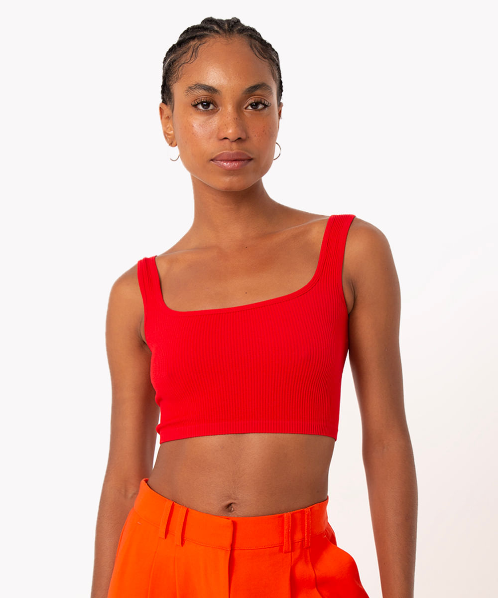 cropped básico de poliamida areia - vermelho escuro