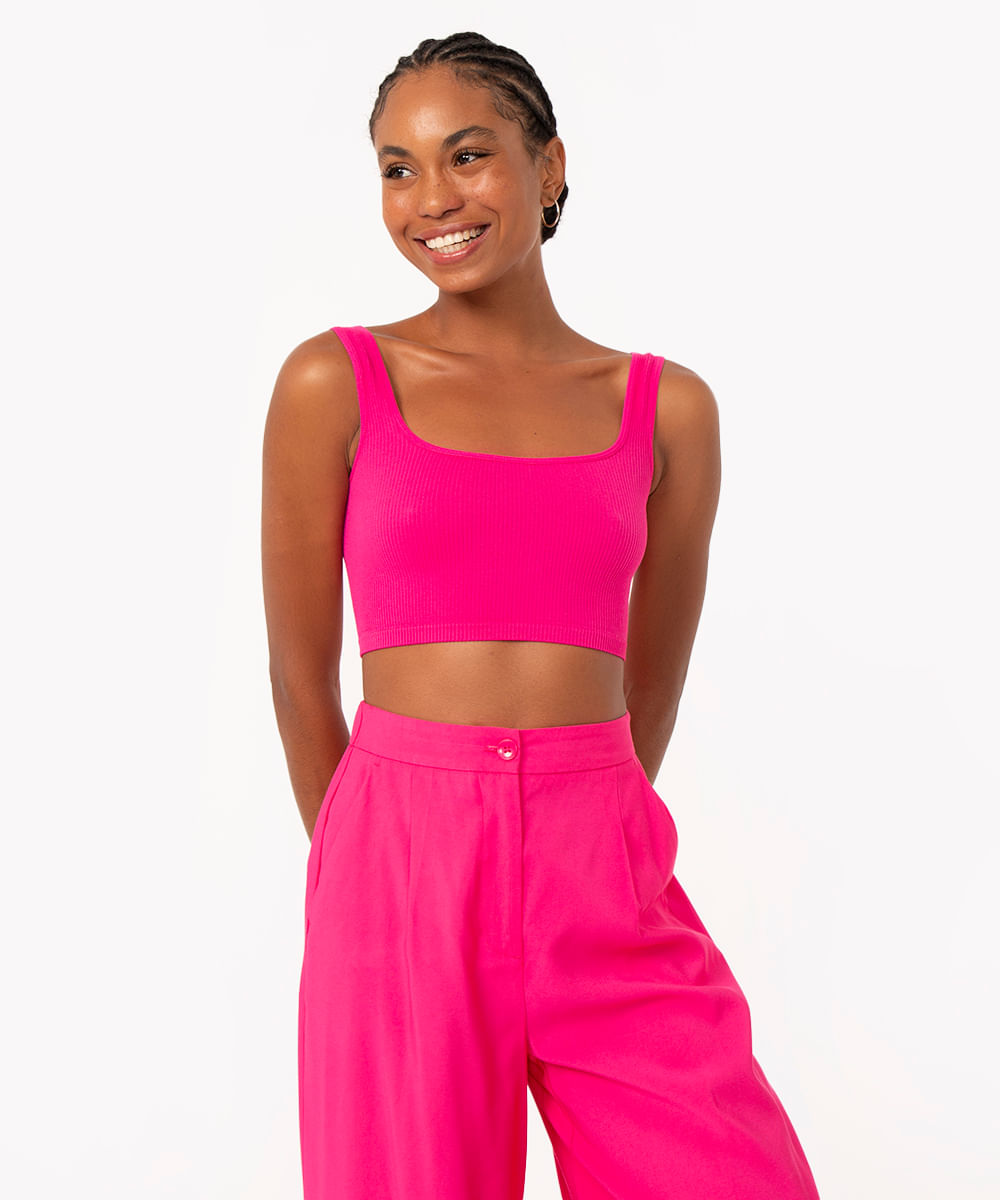 cropped básico de poliamida areia - rosa escuro