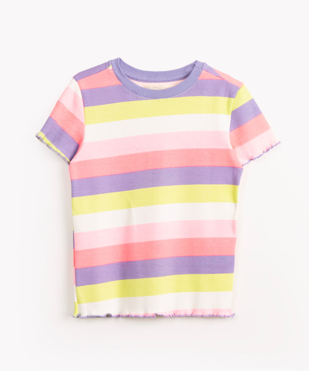 blusa infantil de algodão manga curta listrada multicor