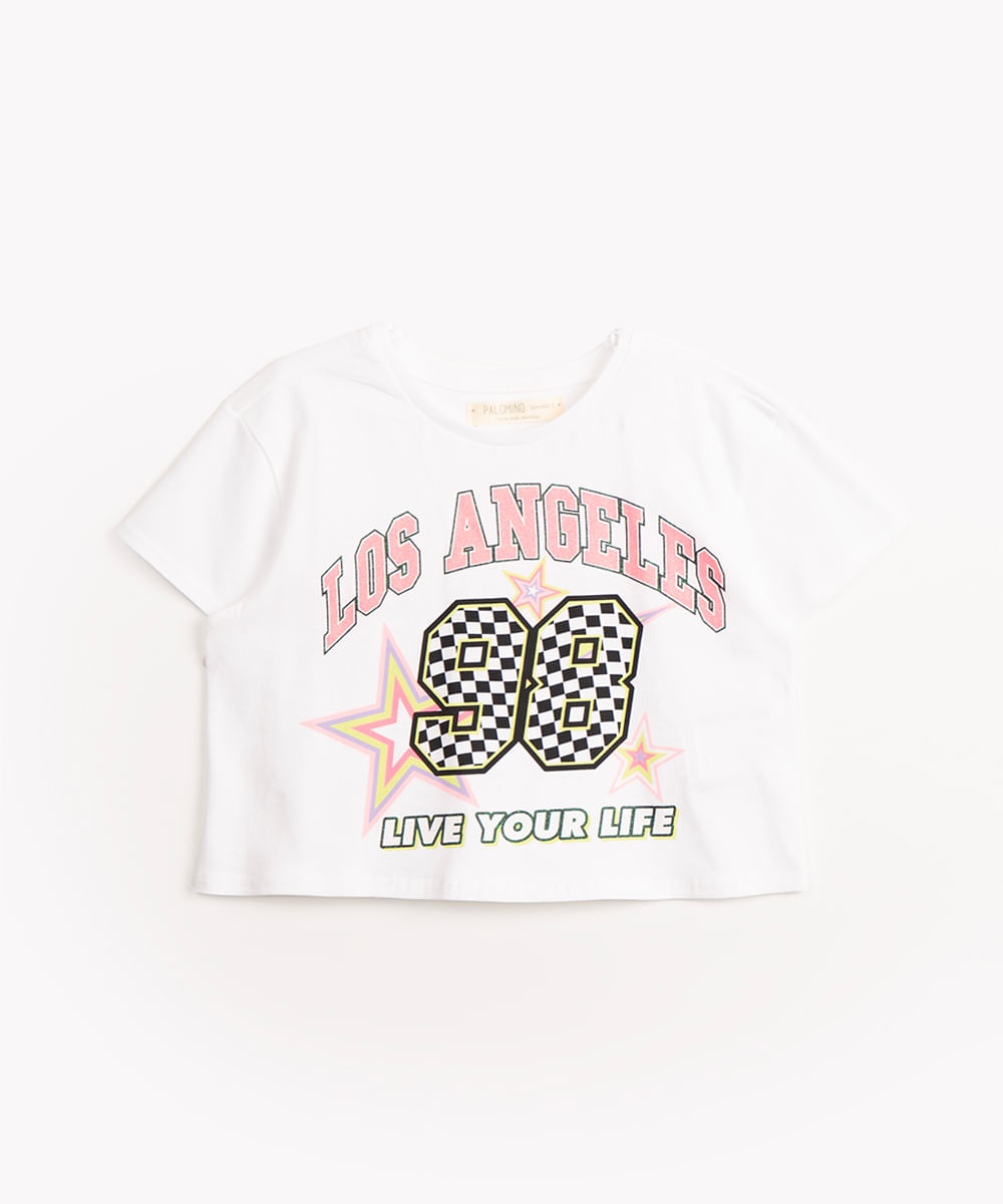 blusa infantil cropped los angeles off white