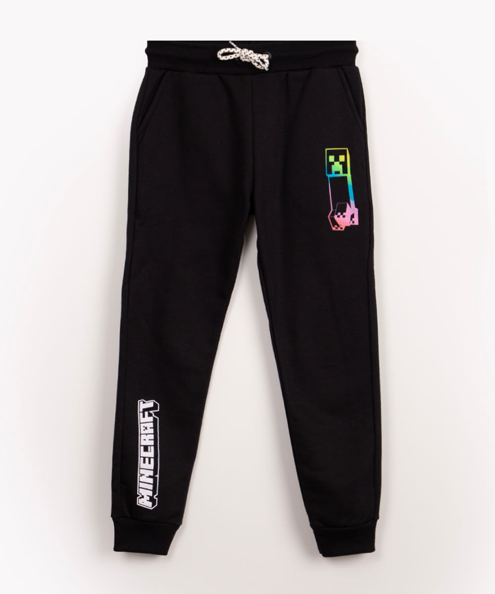 calça de moletom infantil minecraft preto