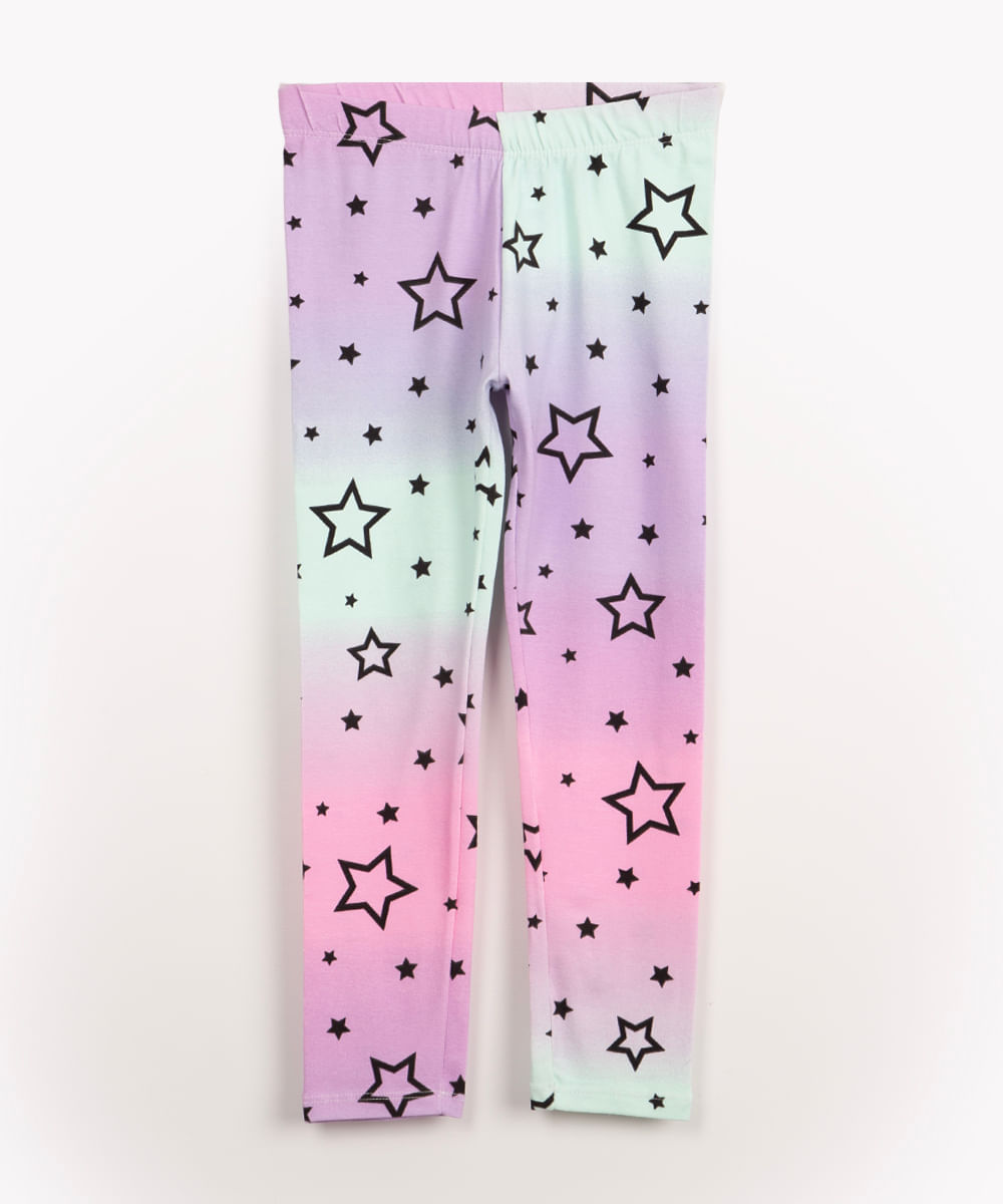 calça legging infantil degradê estrelas multicor