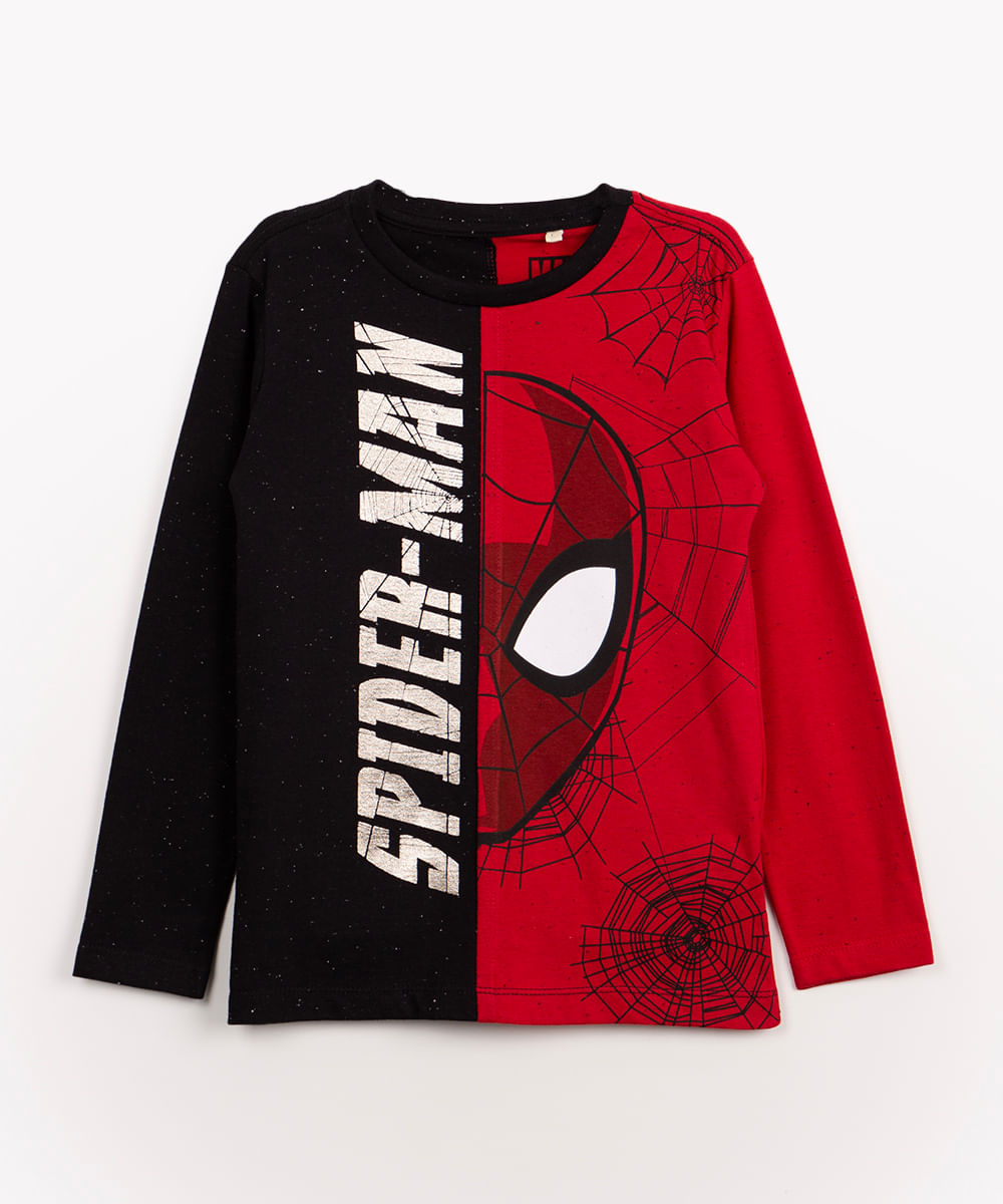 blusa infantil homem aranha manga longa Preto