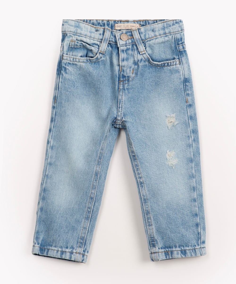 calça jeans infantil slim com bolsos azul claro