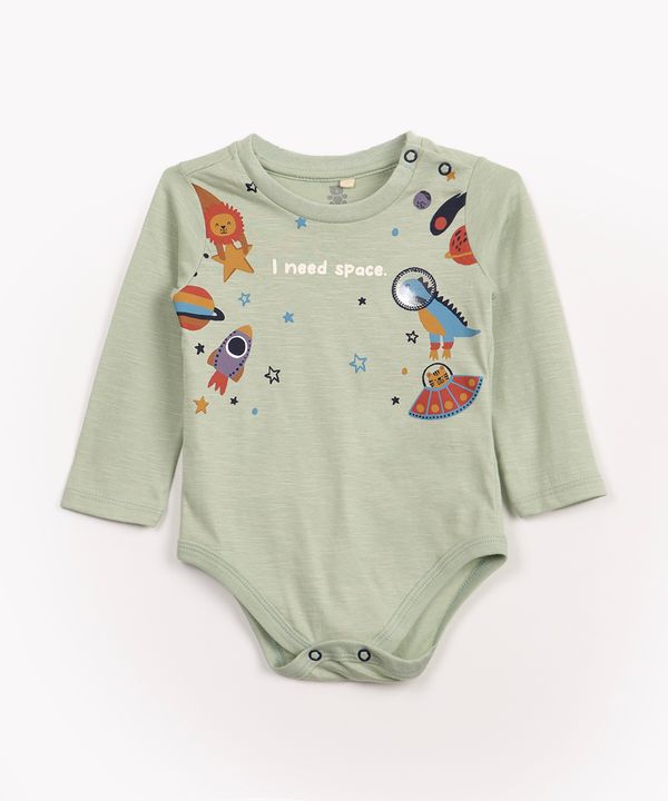 body infantil de algodão print espaço verde claro 3-6