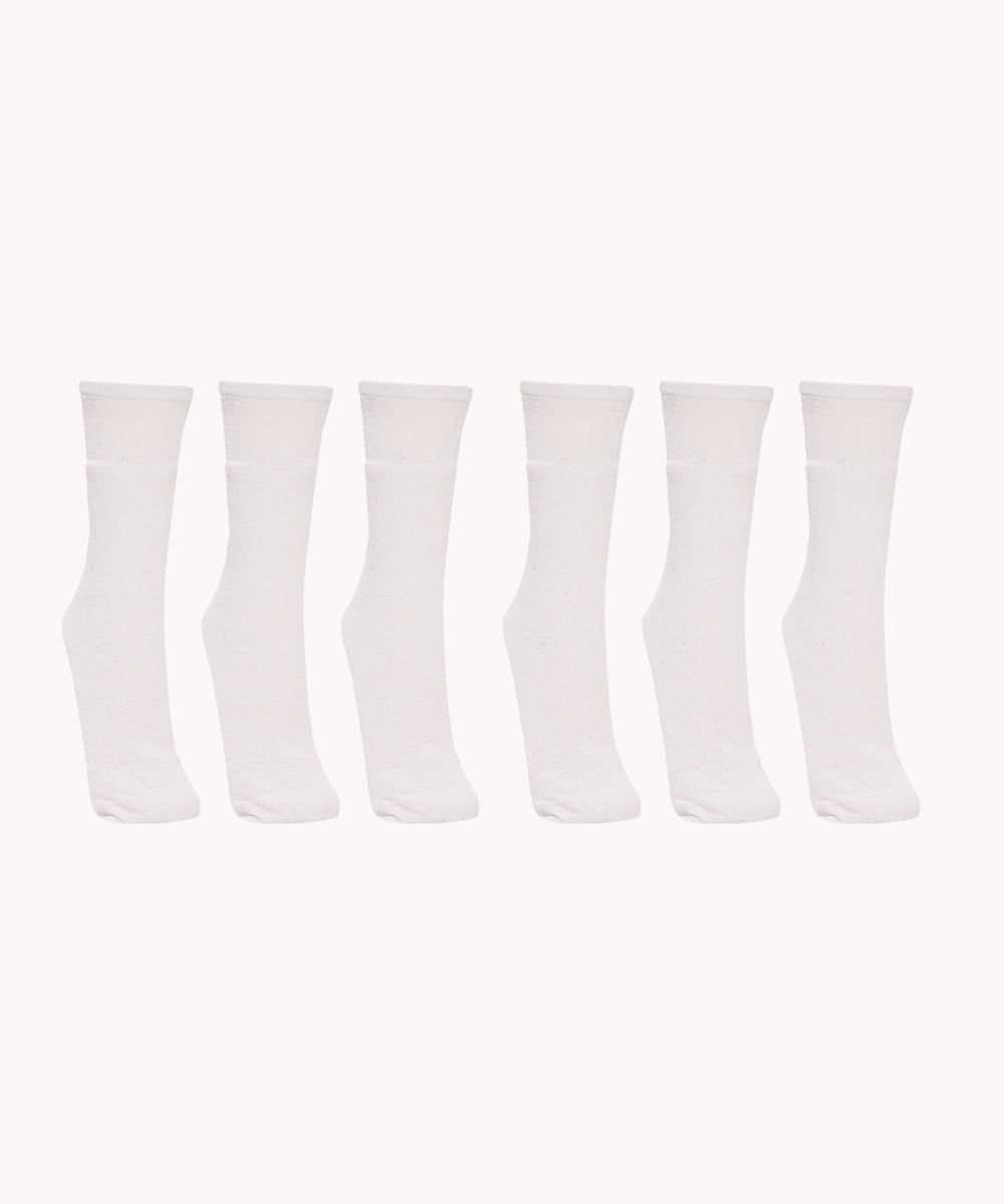 kit de 6 pares de meias cano longo branco