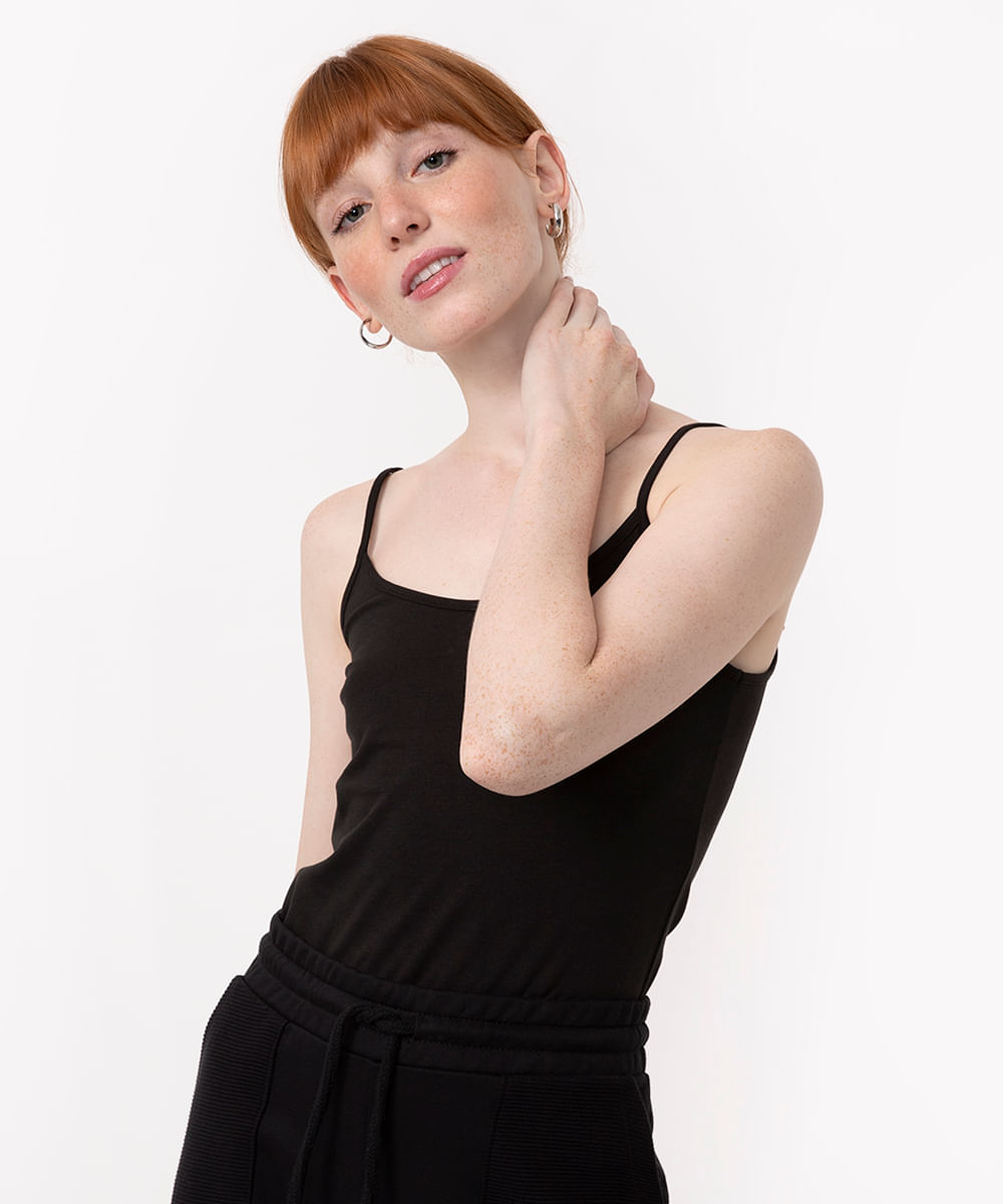 blusa de algodão peruano alça fina preta