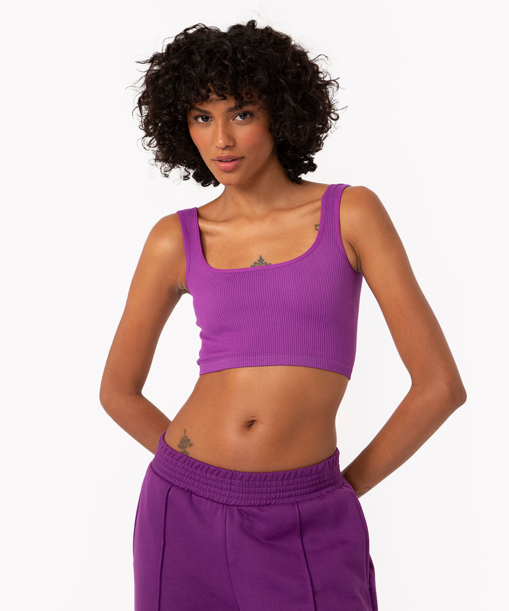 cropped básico de poliamida areia - roxo uva