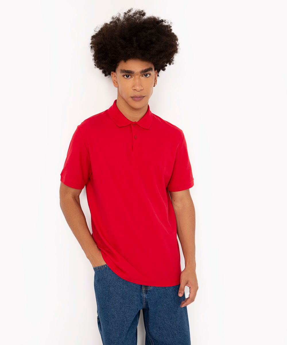 polo comfort básica de piquet vermelho