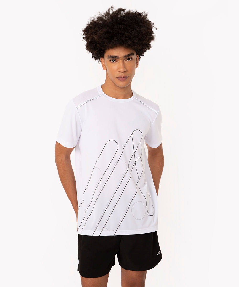 camiseta manga curta estampada esportivo ace branco