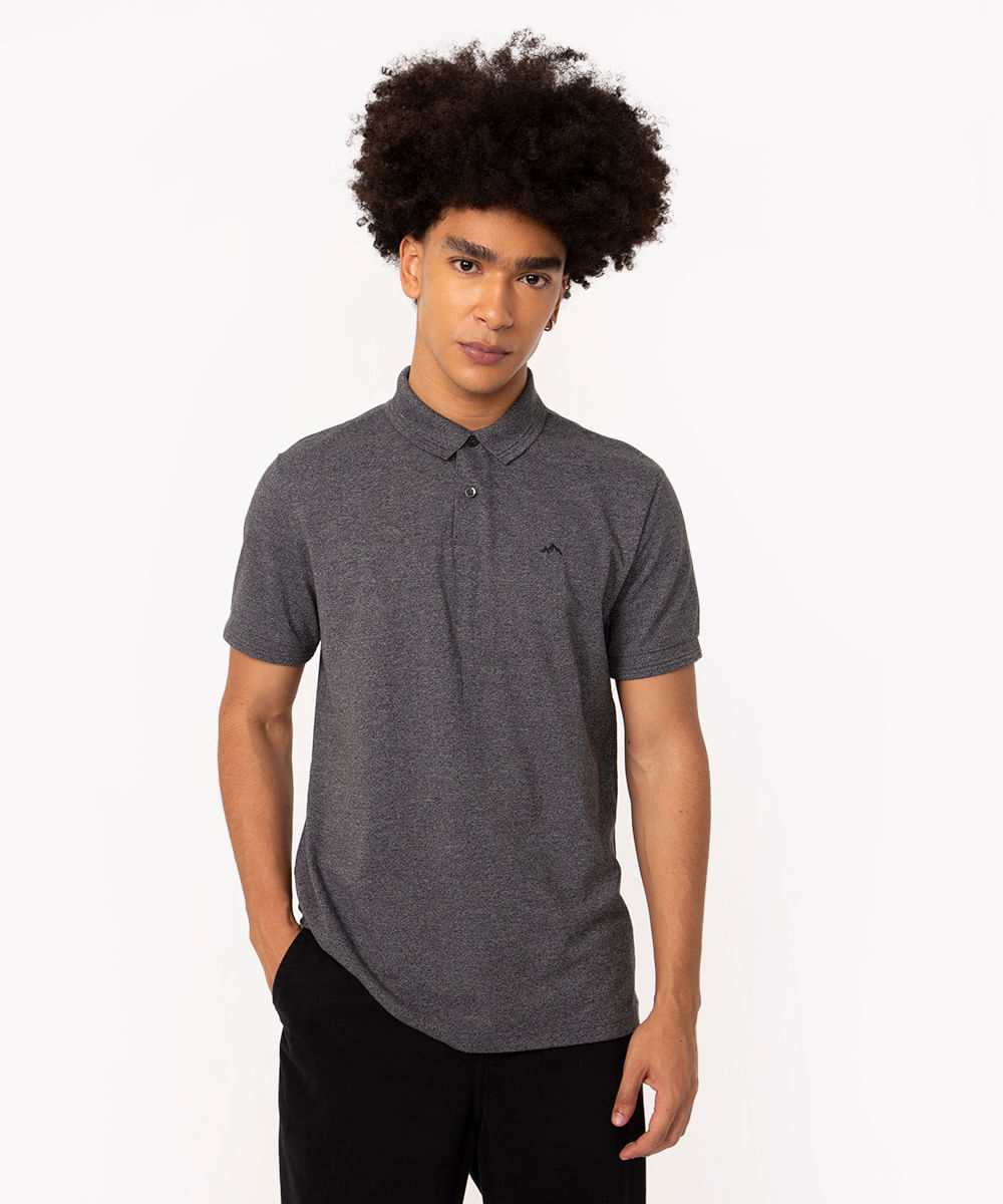 polo de piquet básica comfort manga curta - preto mescla