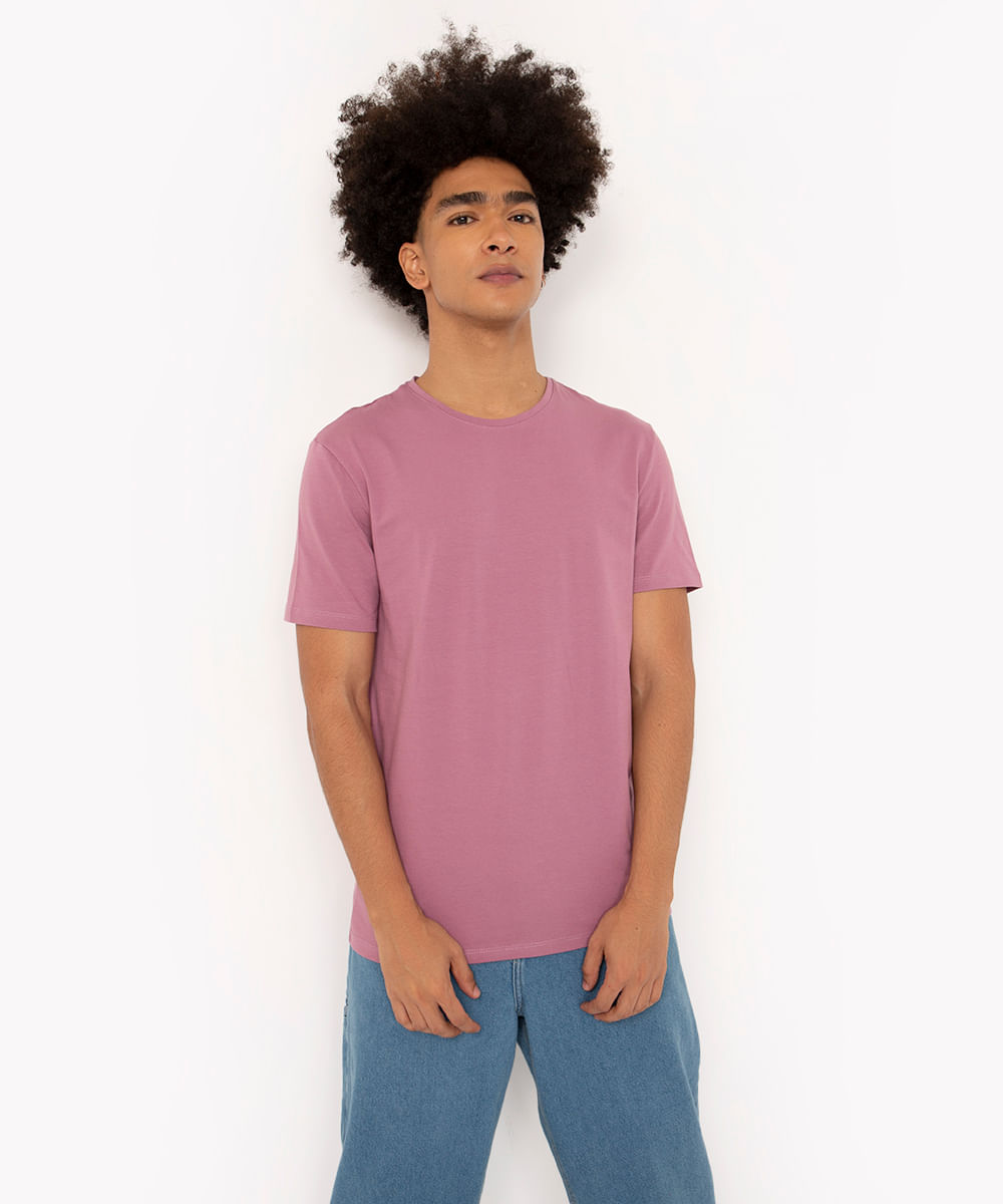 camiseta de algodão básica manga curta - LILAS MEDIO