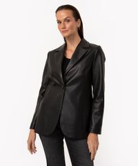 Blazer De Pu Manga Longa Preto