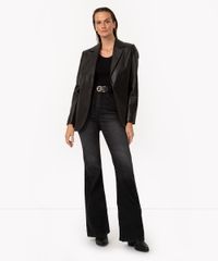 Blazer De Pu Manga Longa Preto