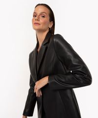 Blazer De Pu Manga Longa Preto