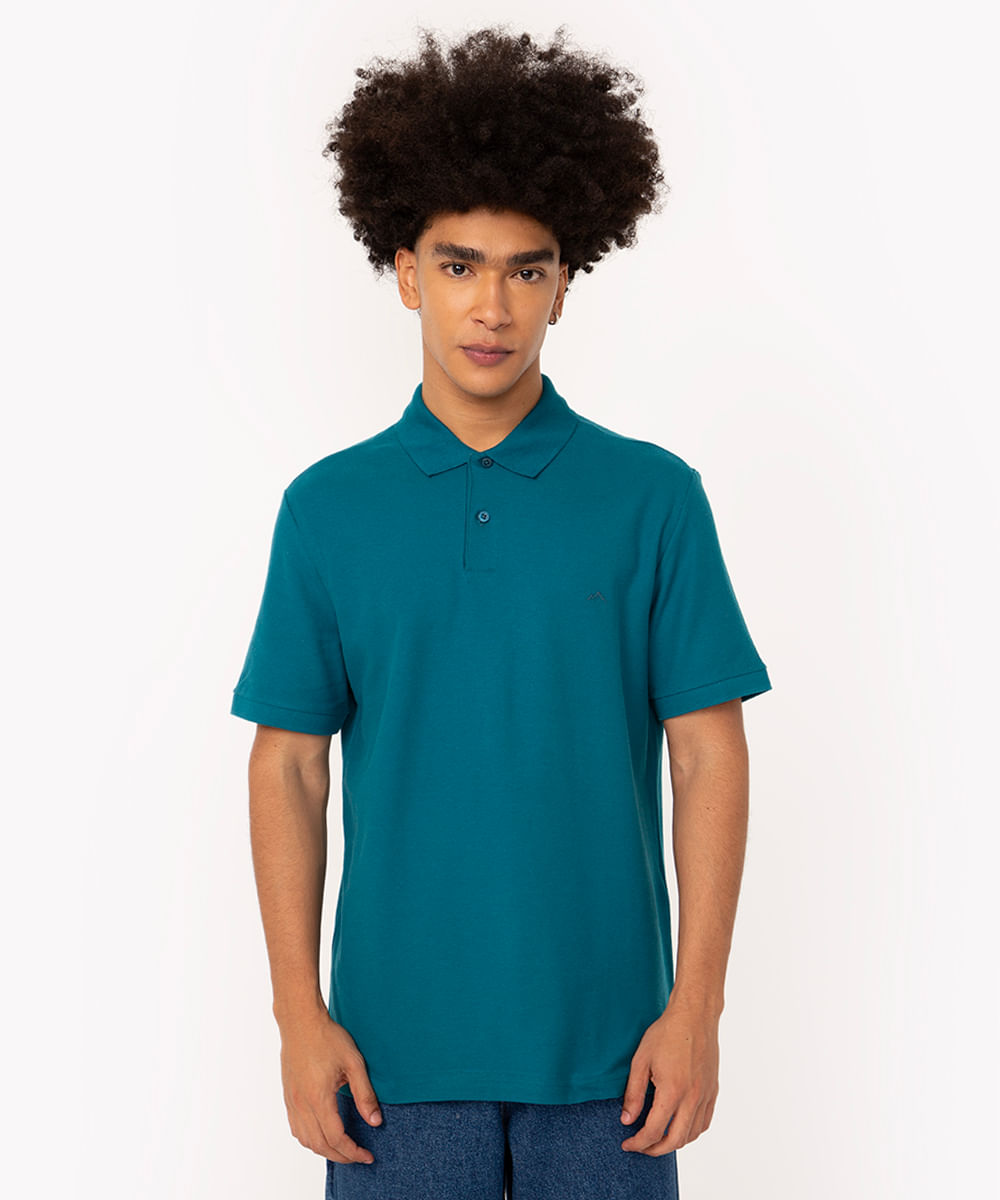 Polo de Piquet Masculina Básica Comfort Manga Curta Azul