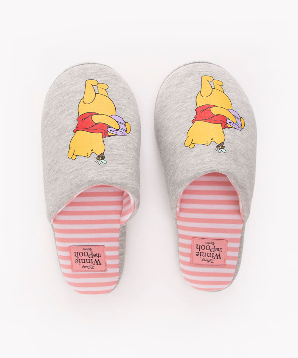 pantufa acolchoada urso pooh cinza