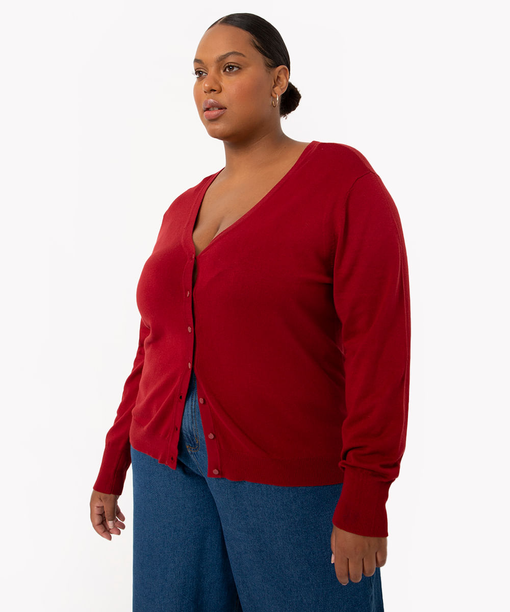 cardigan de tricot plus size básico vinho