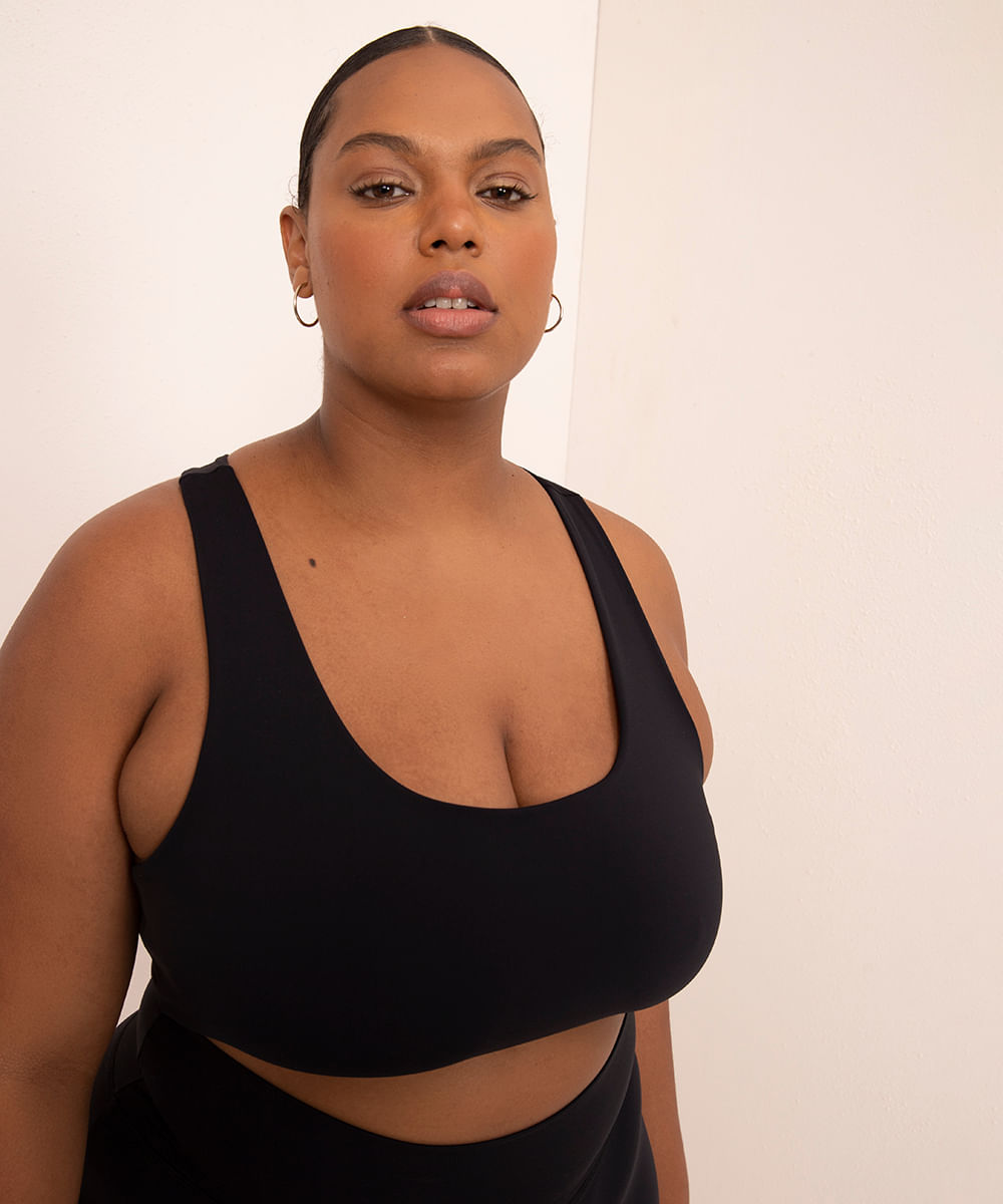 top plus size nadador com recorte sem bojo mindset sport  preto