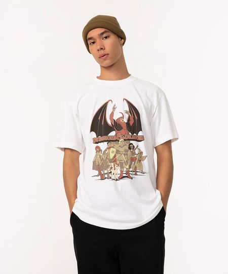 camiseta de algodão manga curta caverna do dragão off white PP