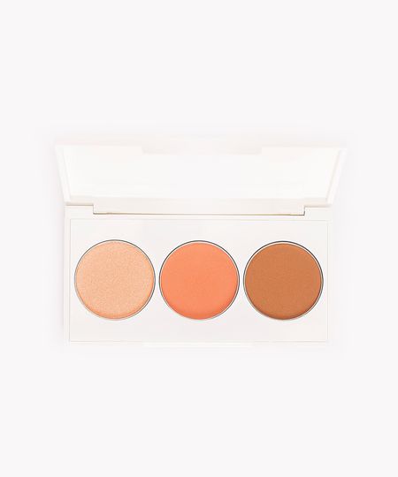 paleta trio de iluminador blush e bronzer nas cores rosa e marrom paleta trio de iluminador blush e bronzer nas cores rosa e marrom