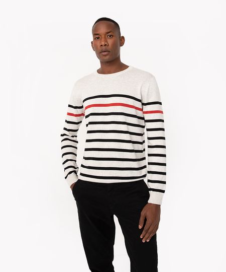 suéter de tricot listrado off white P