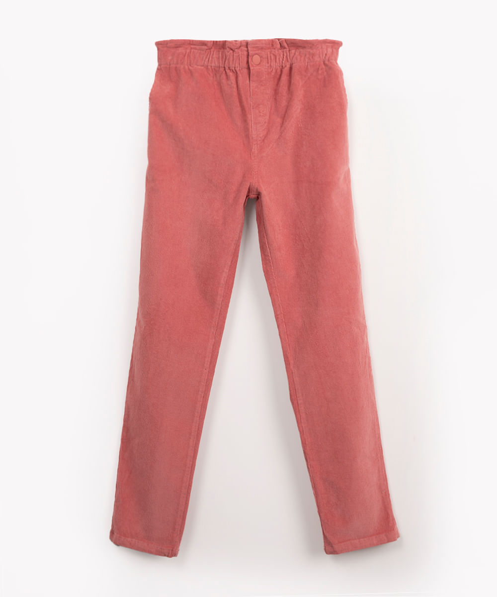 calça infantil de veludo clochard com bolsos rosa