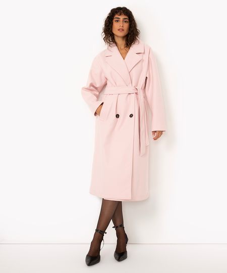 casaco trench coat alfaiataria de tweed rosa claro Único