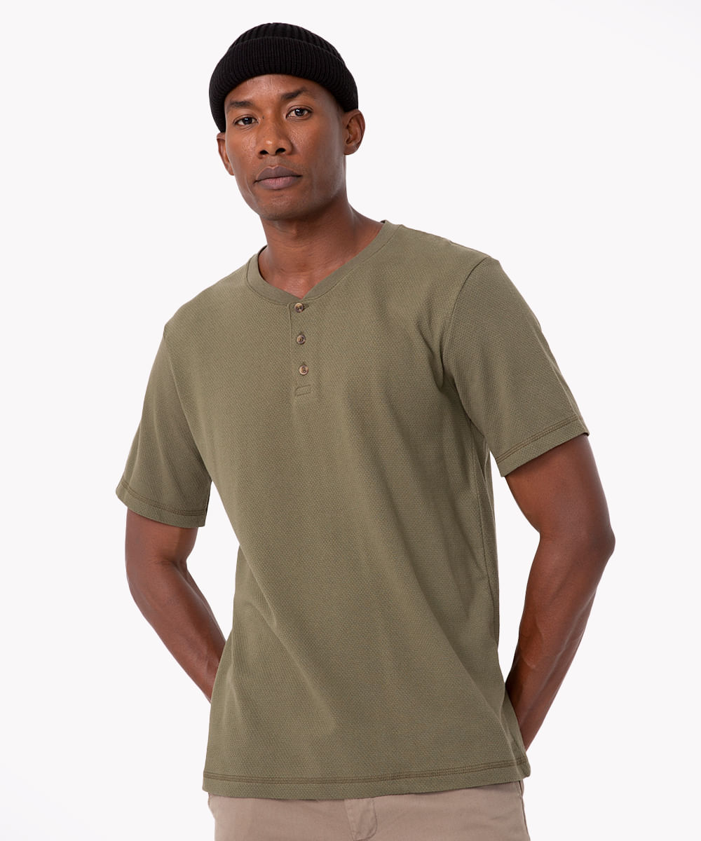 camiseta de algodão texturizada manga curta verde militar