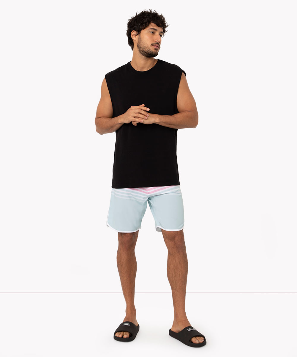 bermuda boardshort com bolso listrada rosa