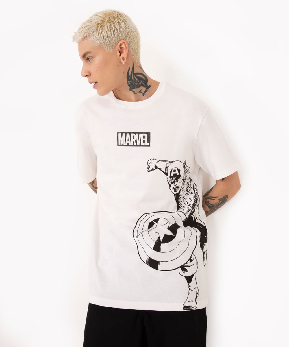 camiseta de algodão capitão américa manga curta off white