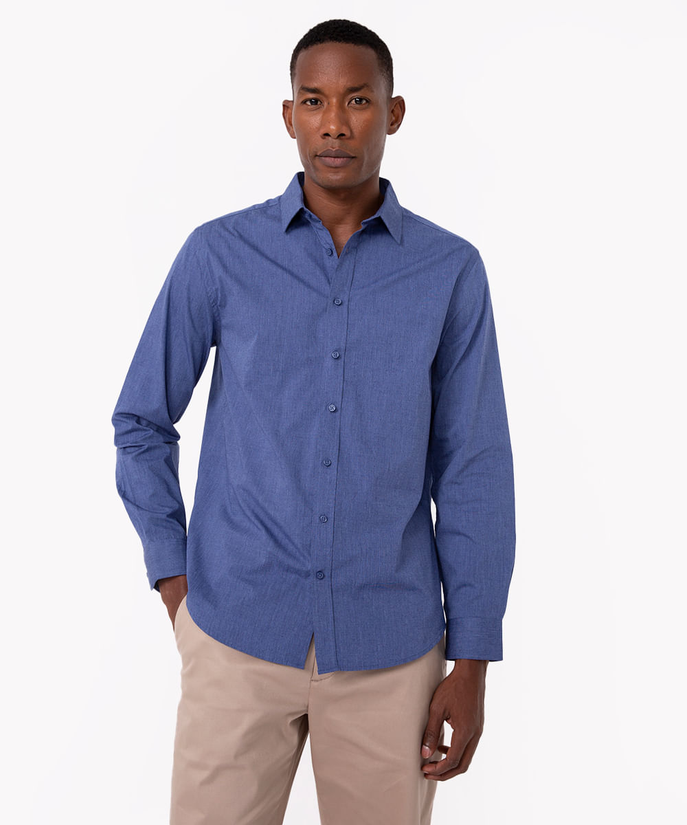 camisa comfort manga longa azul médio