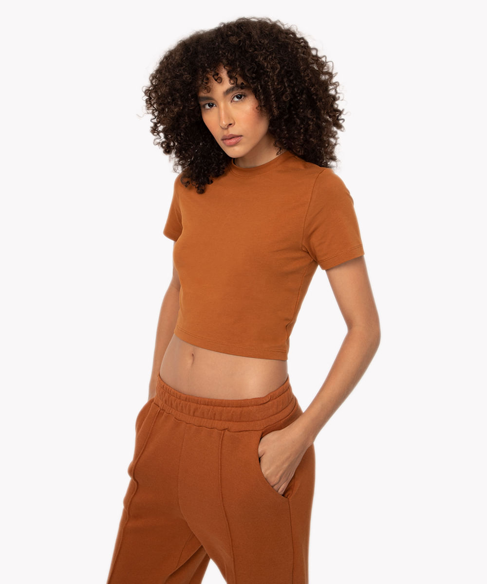 blusa baby look de algodão peruano marrom