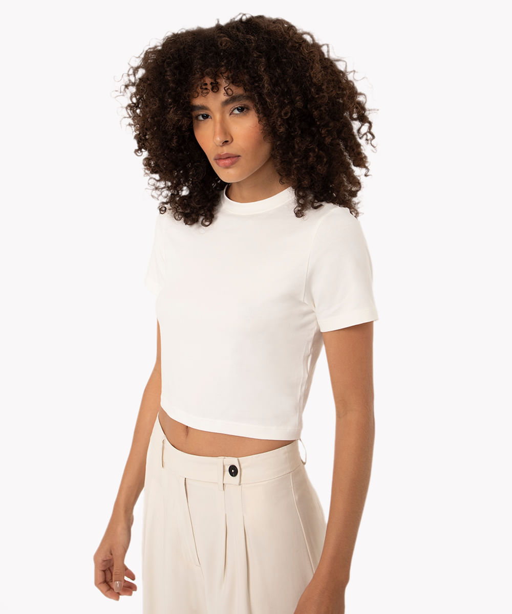 blusa baby look de algodão peruano off white