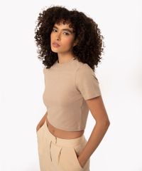 blusa básica baby look bege claro blusa básica baby look bege claro