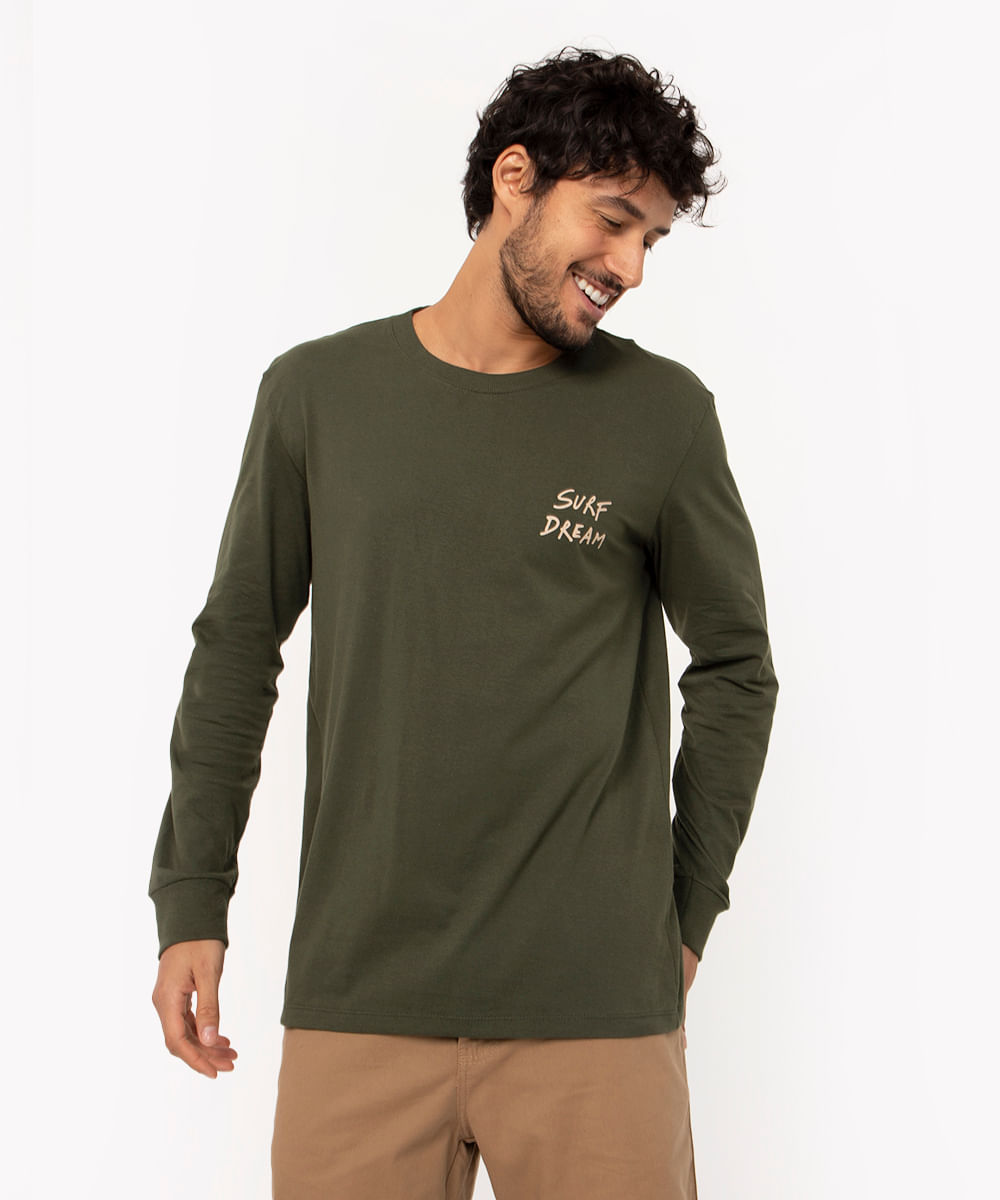 camiseta de algodão manga longa surf dream verde escuro