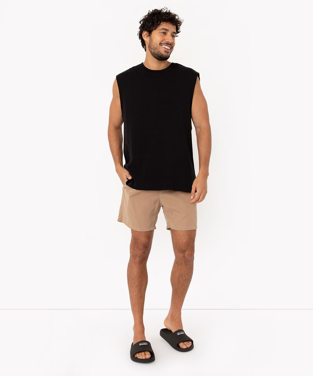 short cós elástico com cordão bege - camelo