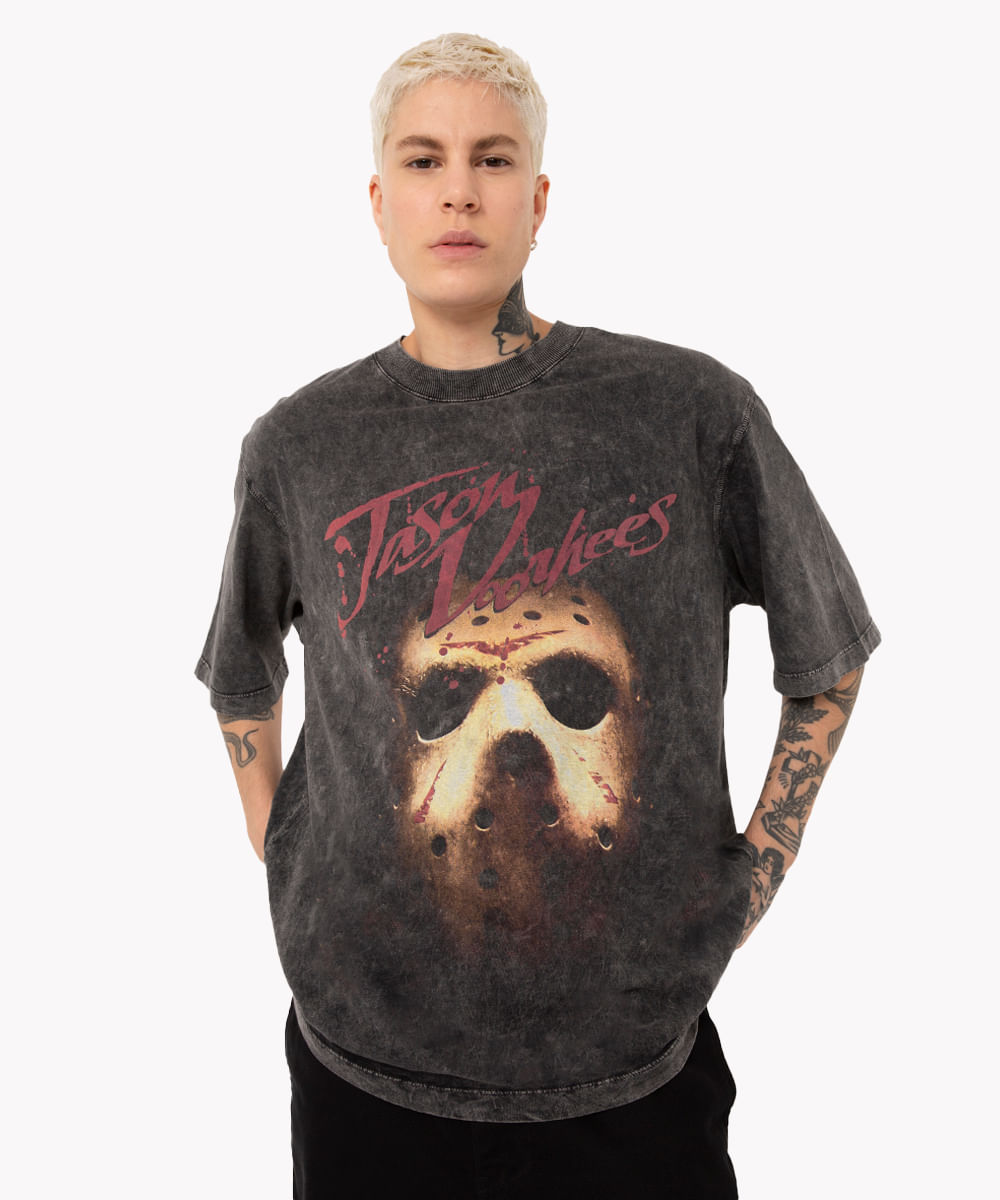 camiseta de algodão estonada Freddy manga curta preta